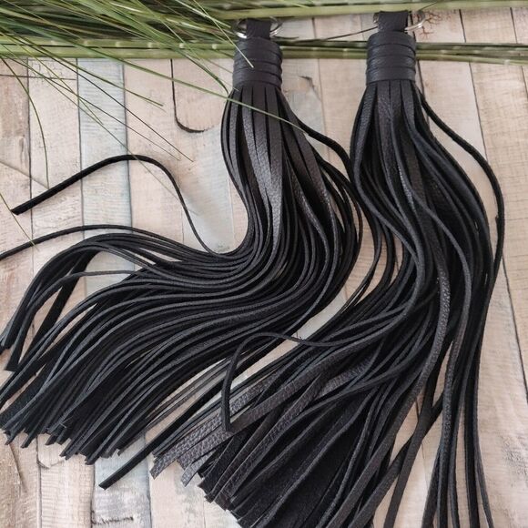 💥 MURKA BLACK LEATHER LARGE MOTORCYCLE TASSEL - Picture 5 of 5